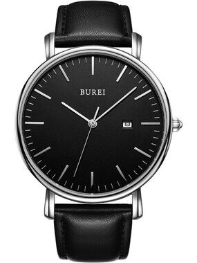 Men's Black Silver Classic Band Strap Minimalist Analog Quartz Waterproof Watch